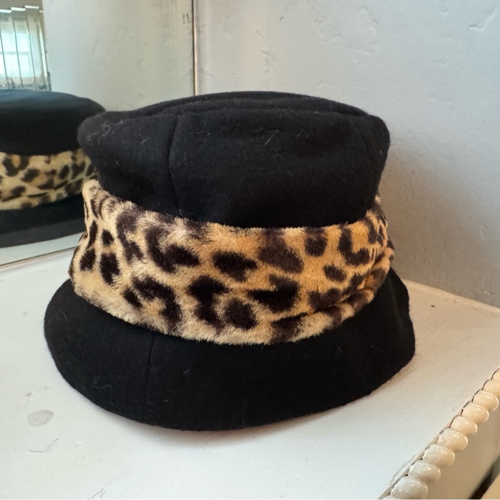 Vintage 50/60s Black Leopard Print Pillbox Hat